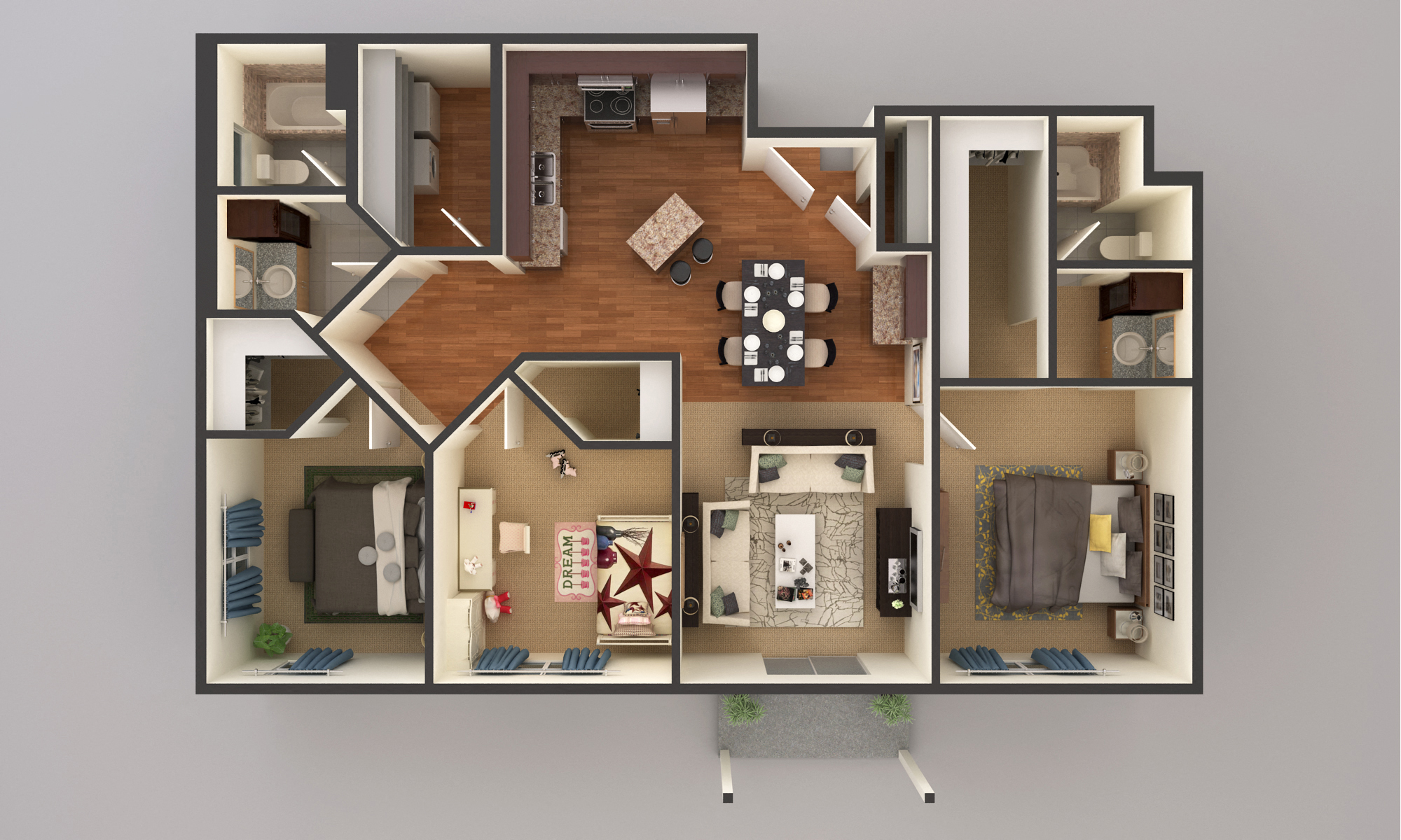 Floor plan for 3 beds, 2 baths, 1270 sqft